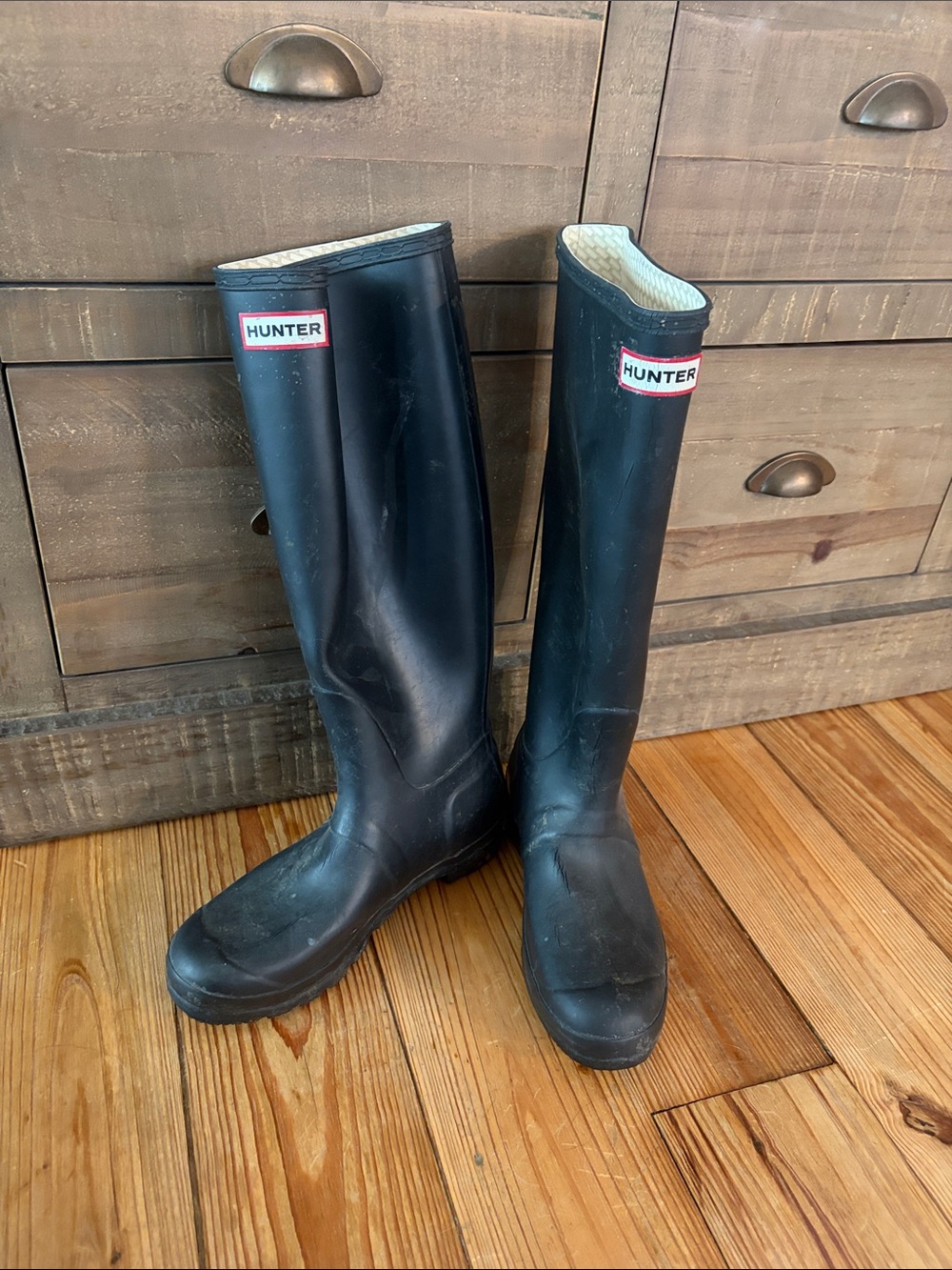 Hunter Black Tall Waterproof Boots with Red Logo
